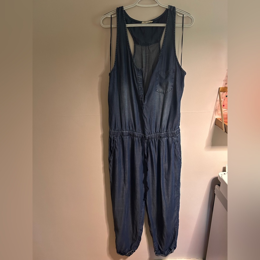 Denim look racerback jumpsuit